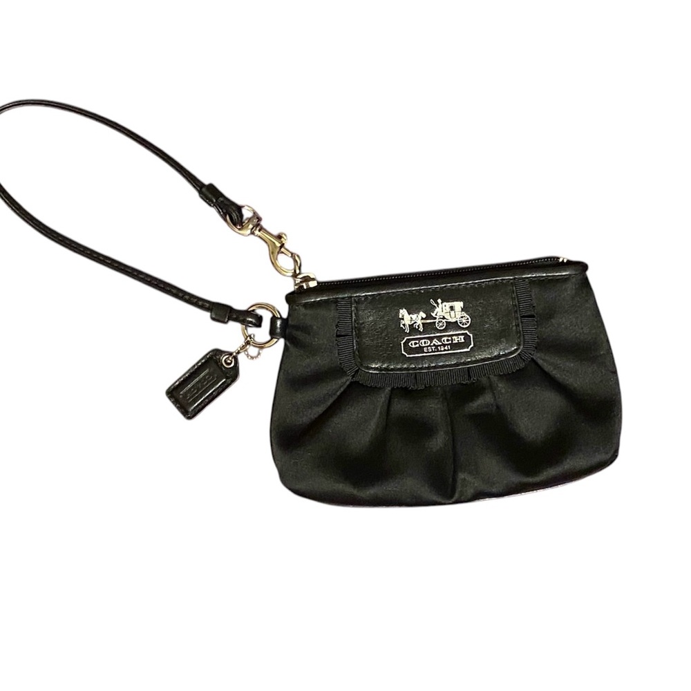 Coach Black Wristlet with Pleated Design and Gold Accents
